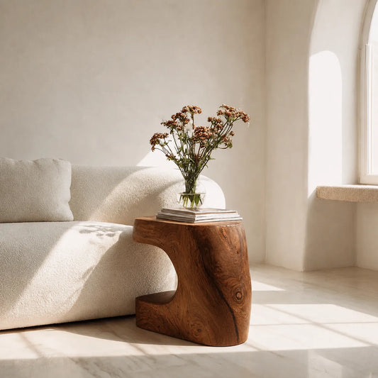 Natural Solid Wood Side Table with Sculptural Open Base - Livewoodcraft