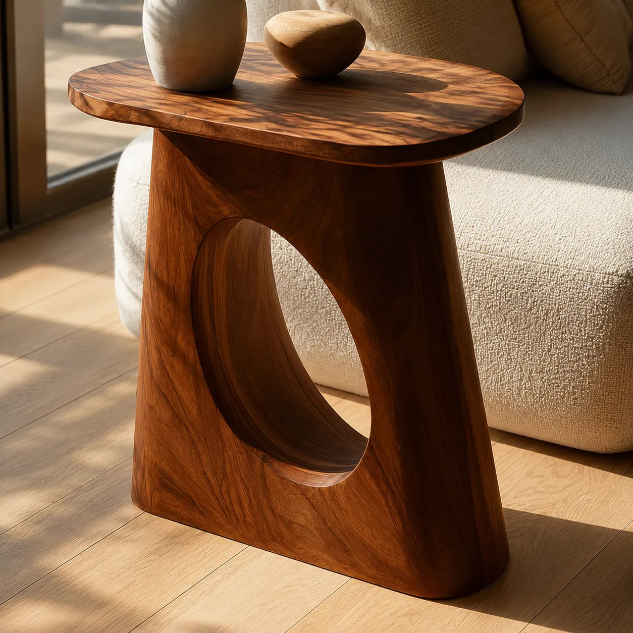 Natural Solid Wood Side Table with Sculptural Open Pedestal Base - Livewoodcraft - 3