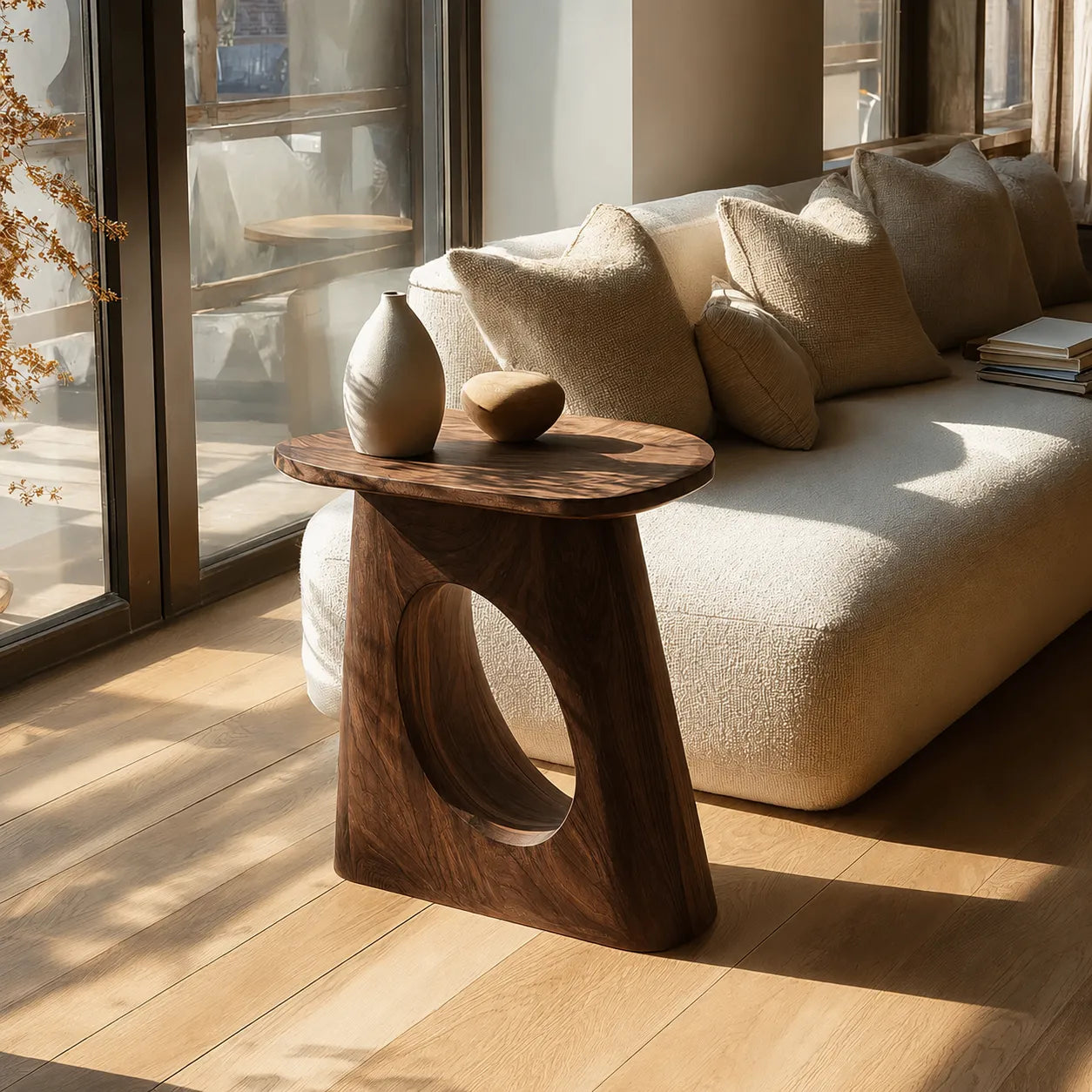 Natural Solid Wood Side Table with Sculptural Open Pedestal Base - Livewoodcraft - 6