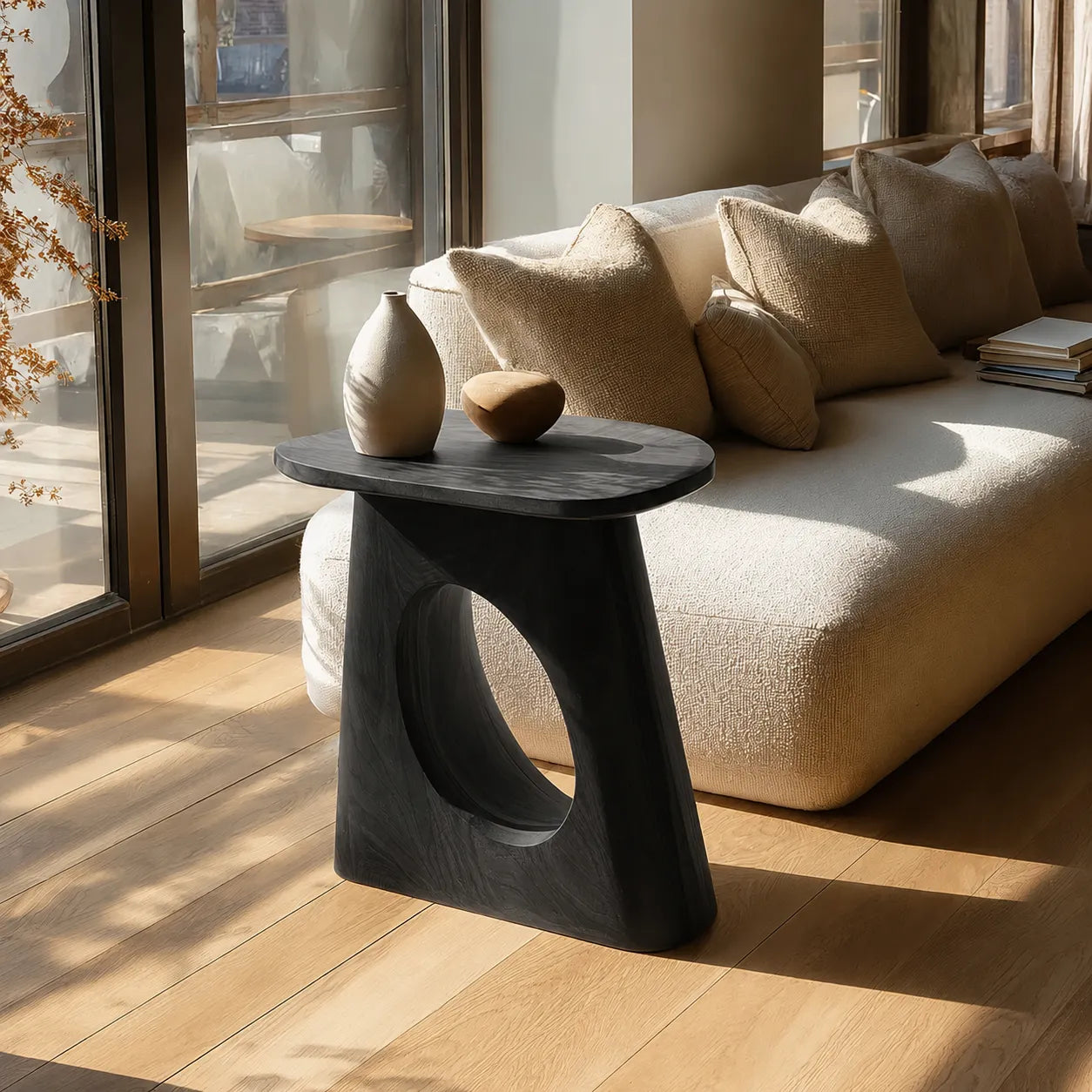 Natural Solid Wood Side Table with Sculptural Open Pedestal Base - Livewoodcraft - 8