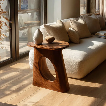 Natural Solid Wood Side Table with Sculptural Open Pedestal Base - Livewoodcraft