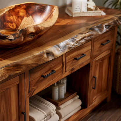 Natural Solid Wood Traditional Bathroom Vanity Cabinet with Rustic Style - Livewoodcraft - 1