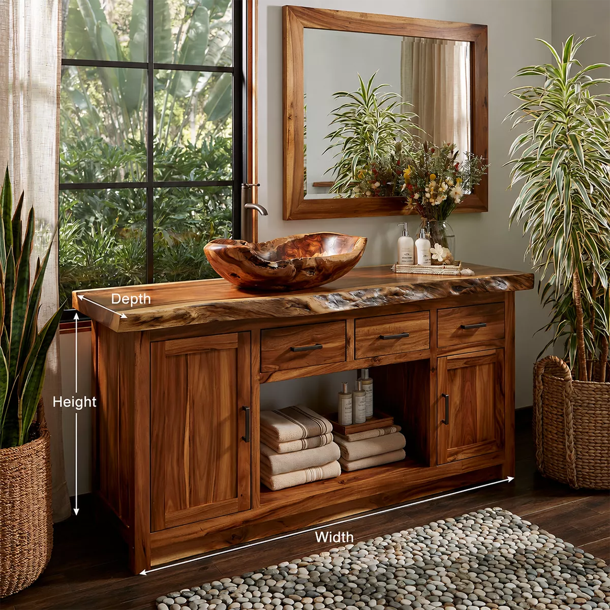 Natural Solid Wood Traditional Bathroom Vanity Cabinet with Rustic Style - Livewoodcraft - 5