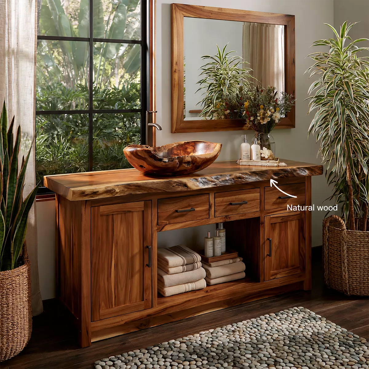 Natural Solid Wood Traditional Bathroom Vanity Cabinet with Rustic Style - Livewoodcraft - 6