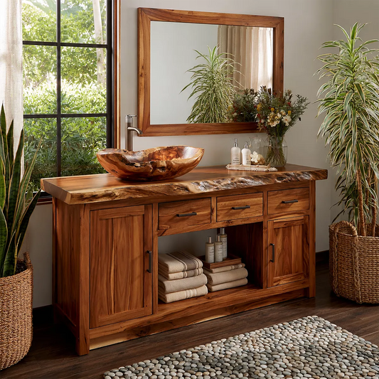 Natural Solid Wood Traditional Bathroom Vanity Cabinet with Rustic Style - Livewoodcraft