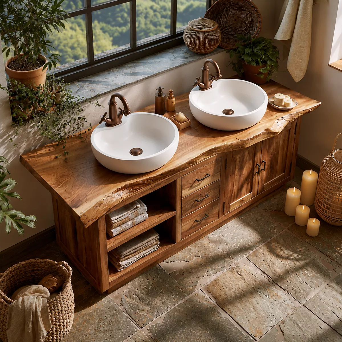 Natural Solid Wood Traditional Bathroom Vanity Cabinet with Storage - Livewoodcraft - 2