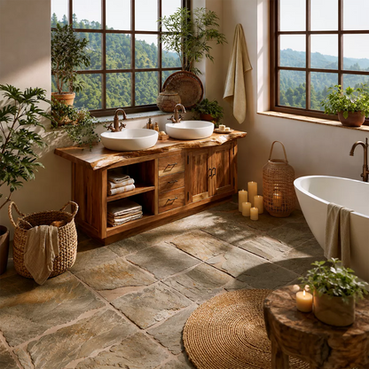 Natural Solid Wood Traditional Bathroom Vanity Cabinet with Storage - Livewoodcraft - 3