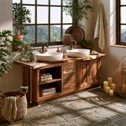 Natural Solid Wood Traditional Bathroom Vanity Cabinet with Storage - Livewoodcraft - 6