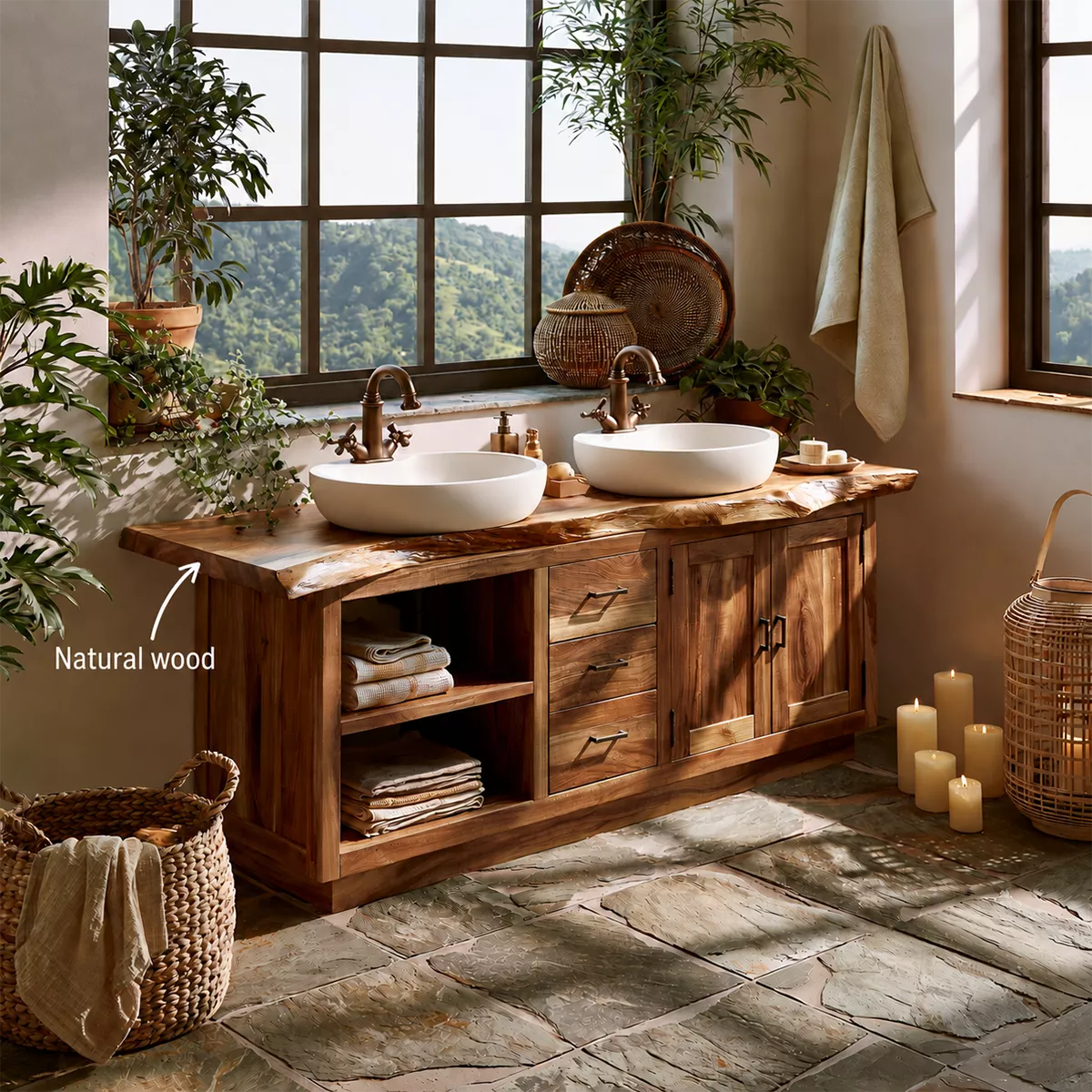 Natural Solid Wood Traditional Bathroom Vanity Cabinet with Storage - Livewoodcraft - 7
