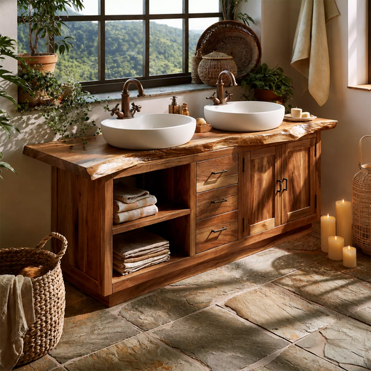 Natural Solid Wood Traditional Bathroom Vanity Cabinet with Storage - Livewoodcraft
