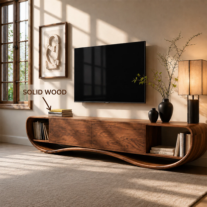 Natural Solid Wood TV Stand Curved Loop Modern Style - Livewoodcraft - 10