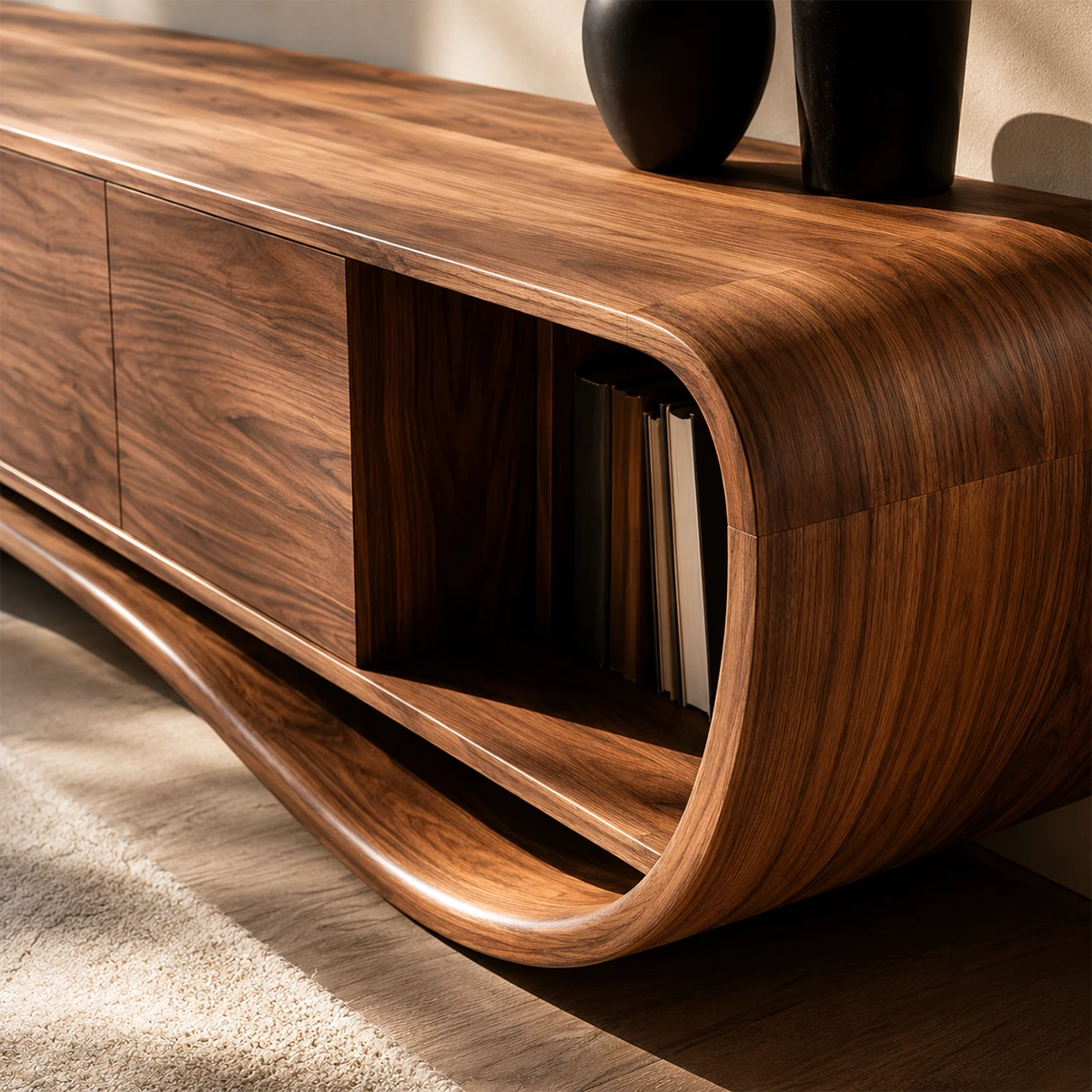 Natural Solid Wood TV Stand Curved Loop Modern Style - Livewoodcraft - 2