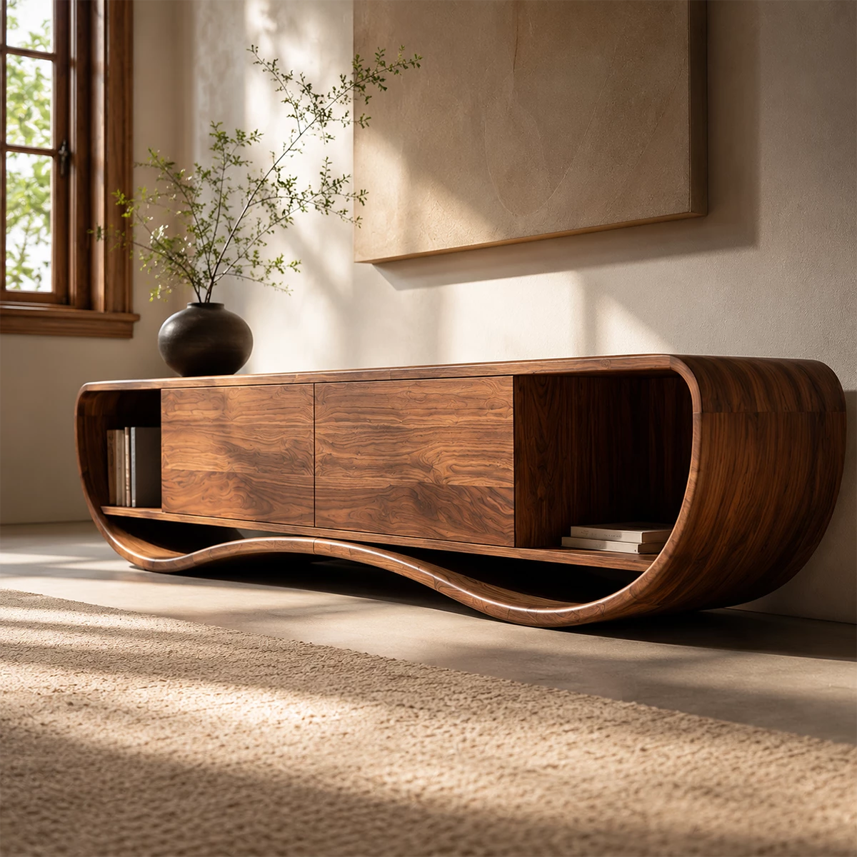Natural Solid Wood TV Stand Curved Loop Modern Style - Livewoodcraft - 3