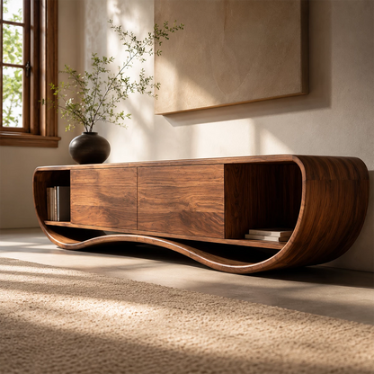 Natural Solid Wood TV Stand Curved Loop Modern Style - Livewoodcraft - 3