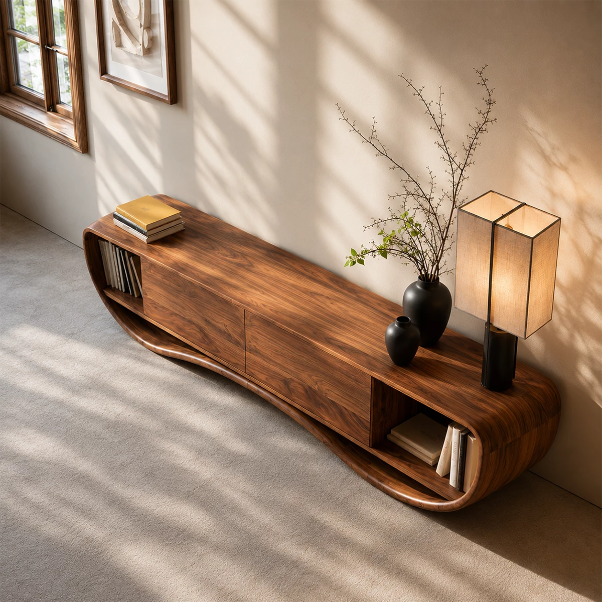 Natural Solid Wood TV Stand Curved Loop Modern Style - Livewoodcraft - 4
