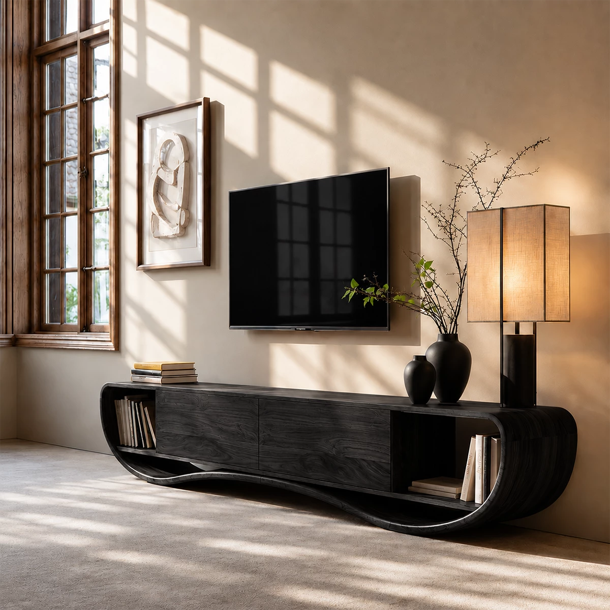 Natural Solid Wood TV Stand Curved Loop Modern Style - Livewoodcraft - 6