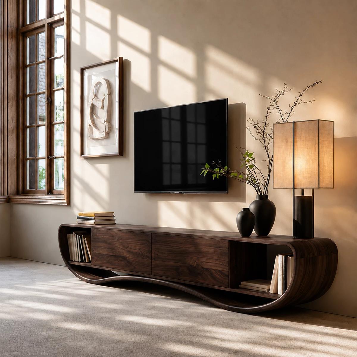 Natural Solid Wood TV Stand Curved Loop Modern Style - Livewoodcraft - 7