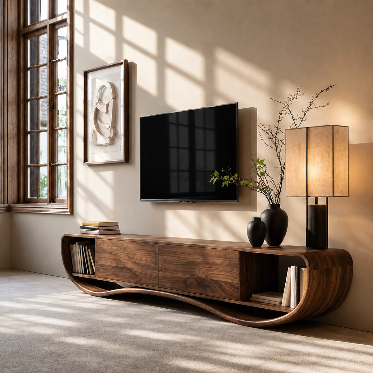 Natural Solid Wood TV Stand Curved Loop Modern Style - Livewoodcraft - 8