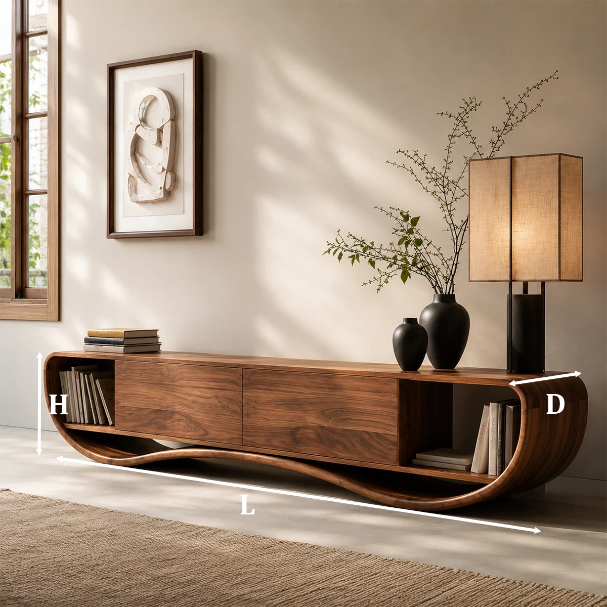 Natural Solid Wood TV Stand Curved Loop Modern Style - Livewoodcraft - 9