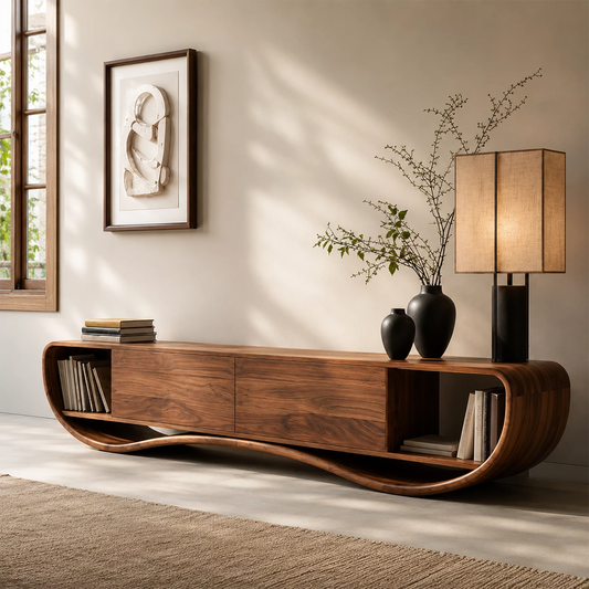 Natural Solid Wood TV Stand Curved Loop Modern Style - Livewoodcraft
