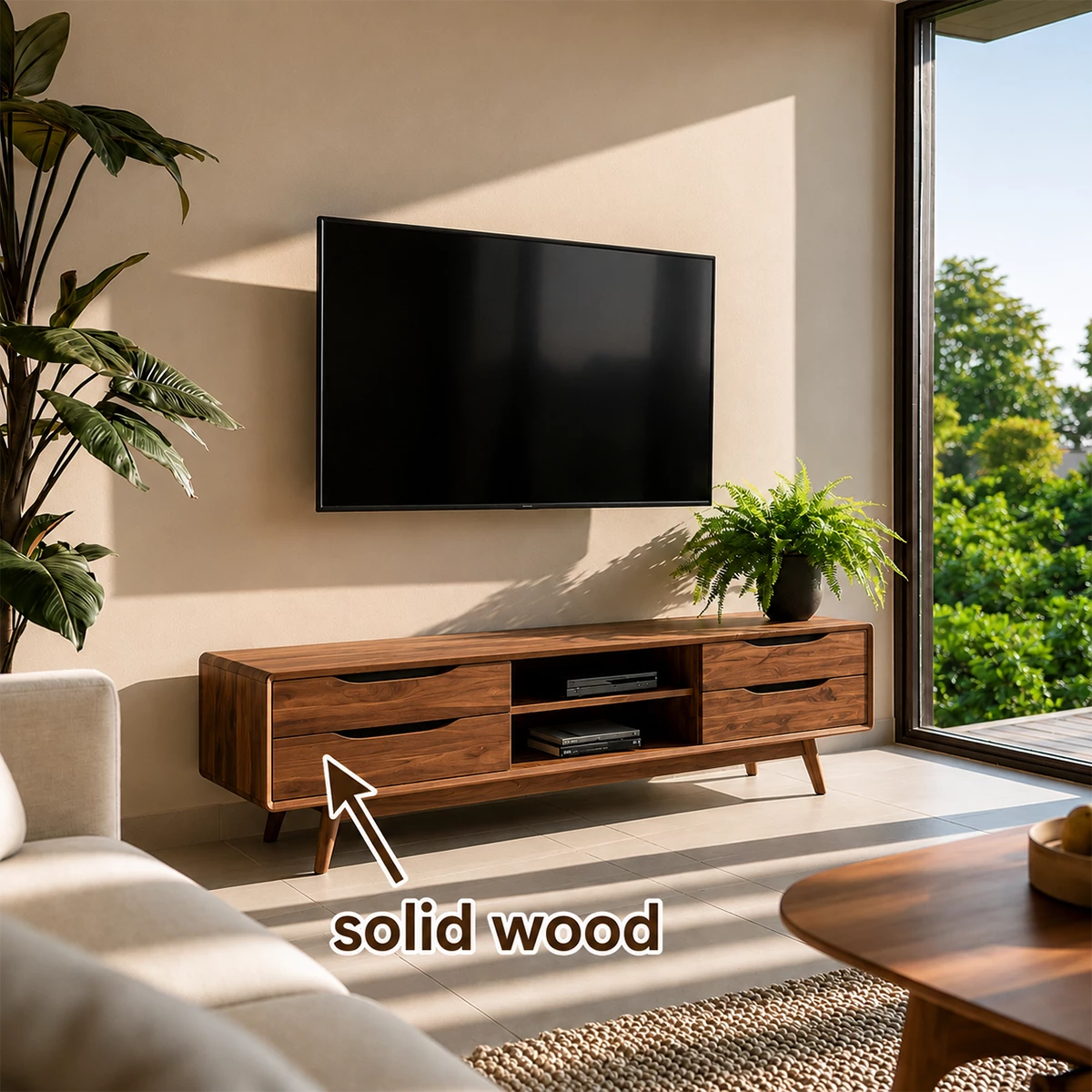 Natural Solid Wood TV Stand Mid Century Modern Style - Livewoodcraft - 11