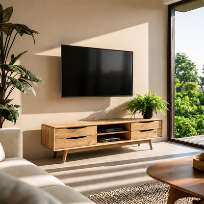 Natural Solid Wood TV Stand Mid Century Modern Style - Livewoodcraft - 2