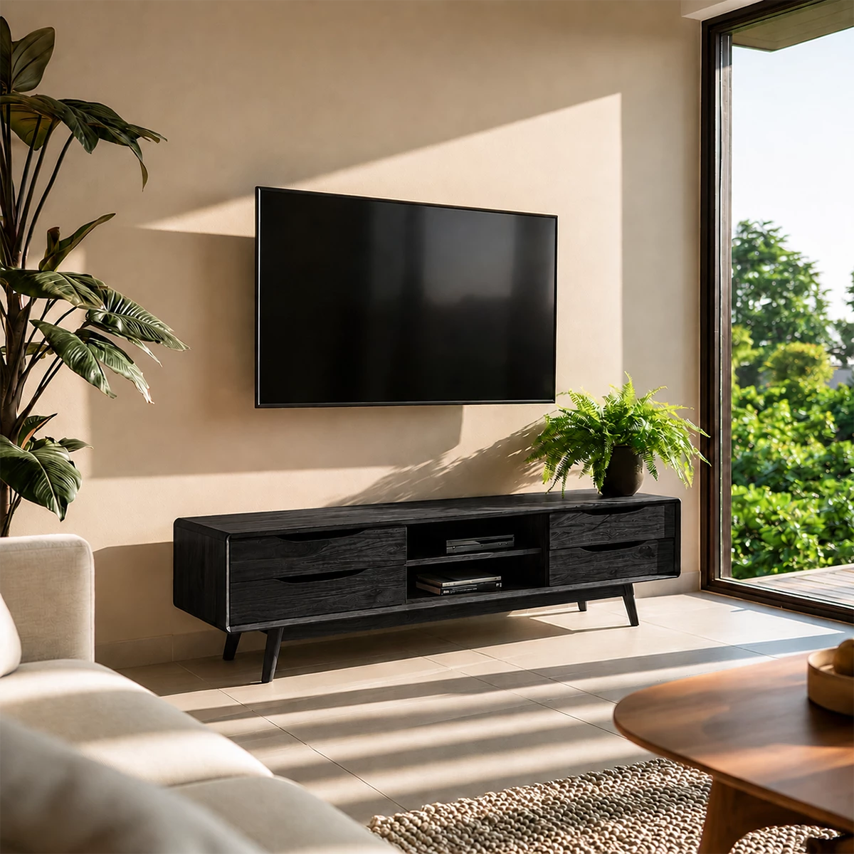 Natural Solid Wood TV Stand Mid Century Modern Style - Livewoodcraft - 3