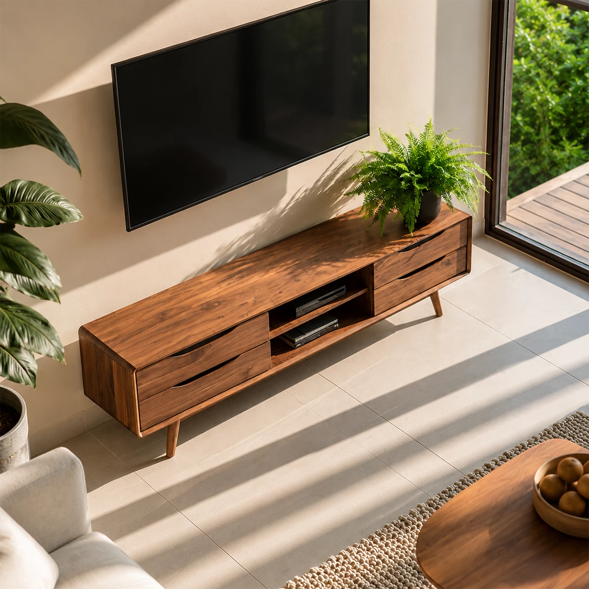 Natural Solid Wood TV Stand Mid Century Modern Style - Livewoodcraft - 6