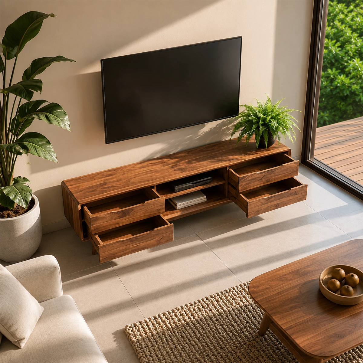 Natural Solid Wood TV Stand Mid Century Modern Style - Livewoodcraft - 7