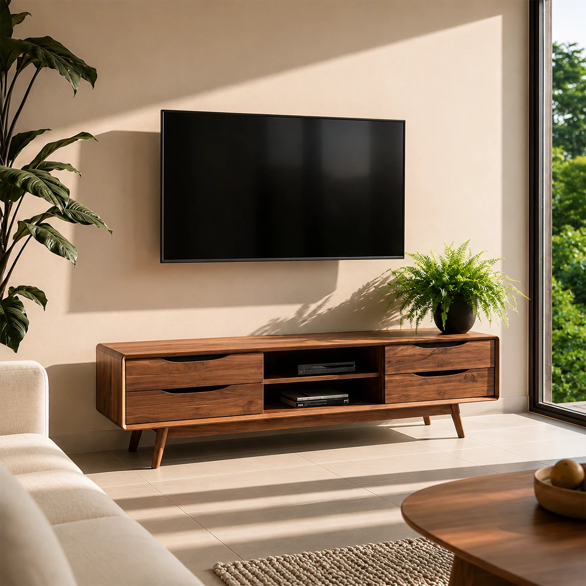 Natural Solid Wood TV Stand Mid Century Modern Style - Livewoodcraft - 8