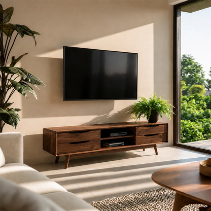 Natural Solid Wood TV Stand Mid Century Modern Style - Livewoodcraft - 9