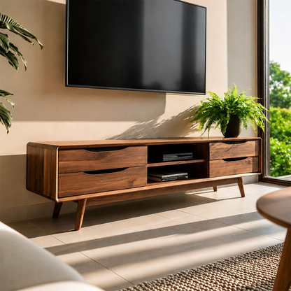 Natural Solid Wood TV Stand Mid Century Modern Style - Livewoodcraft
