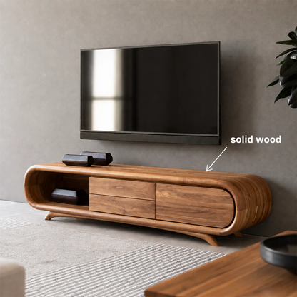 Natural Solid Wood TV Stand Rounded Modern Style - Livewoodcraft - 10