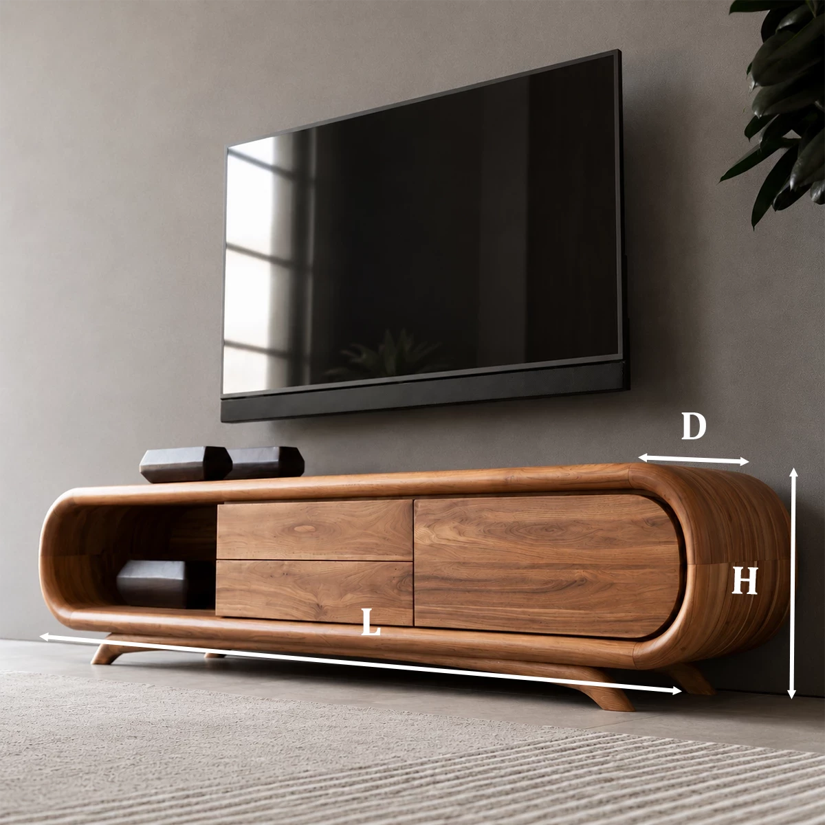 Natural Solid Wood TV Stand Rounded Modern Style - Livewoodcraft - 11
