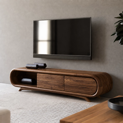 Natural Solid Wood TV Stand Rounded Modern Style - Livewoodcraft - 4