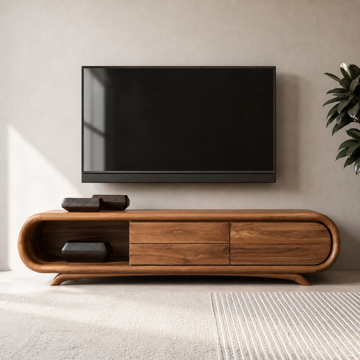 Natural Solid Wood TV Stand Rounded Modern Style - Livewoodcraft - 5