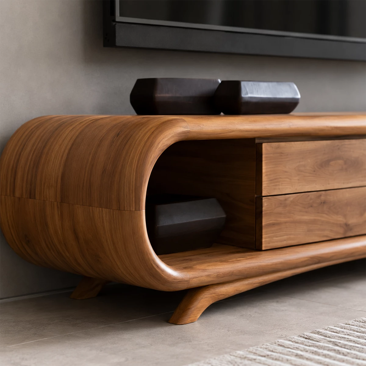 Natural Solid Wood TV Stand Rounded Modern Style - Livewoodcraft - 6