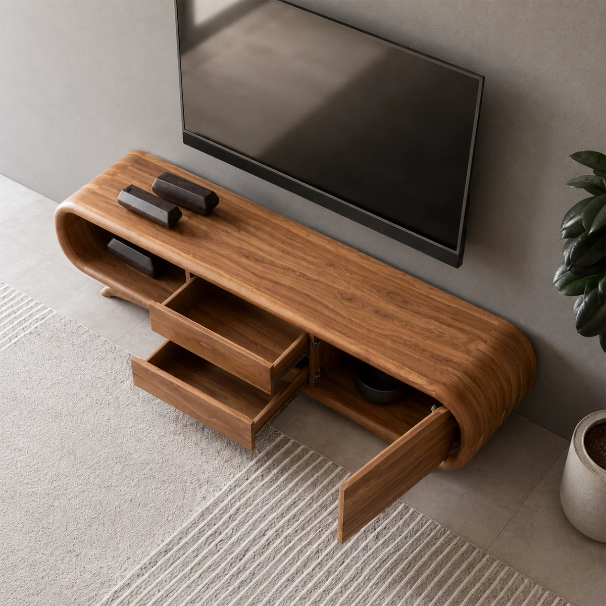 Natural Solid Wood TV Stand Rounded Modern Style - Livewoodcraft - 7