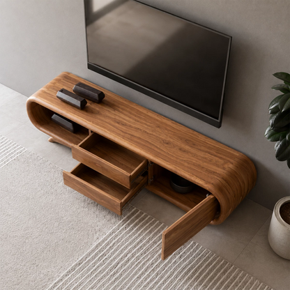 Natural Solid Wood TV Stand Rounded Modern Style - Livewoodcraft - 7