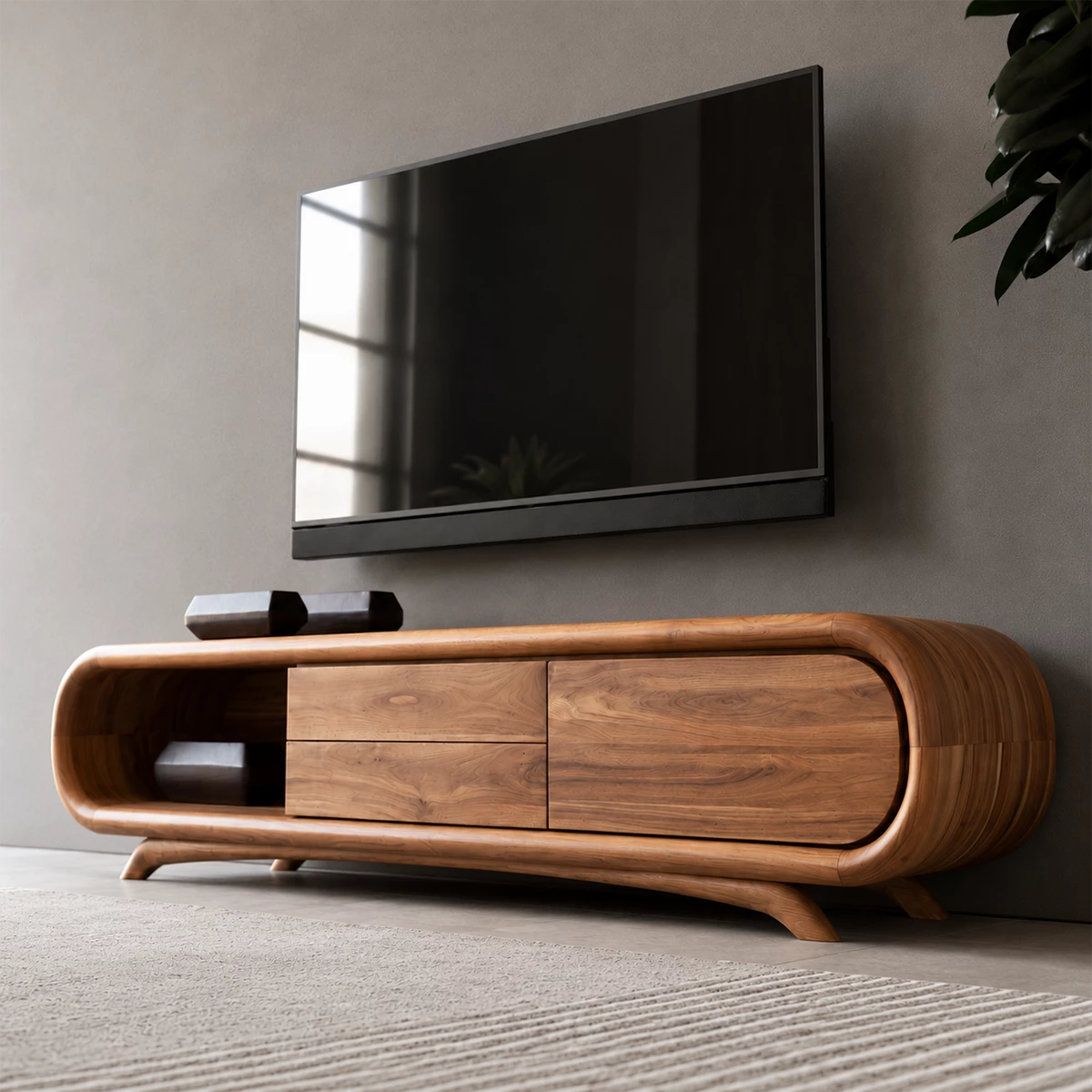 Natural Solid Wood TV Stand Rounded Modern Style - Livewoodcraft - 8