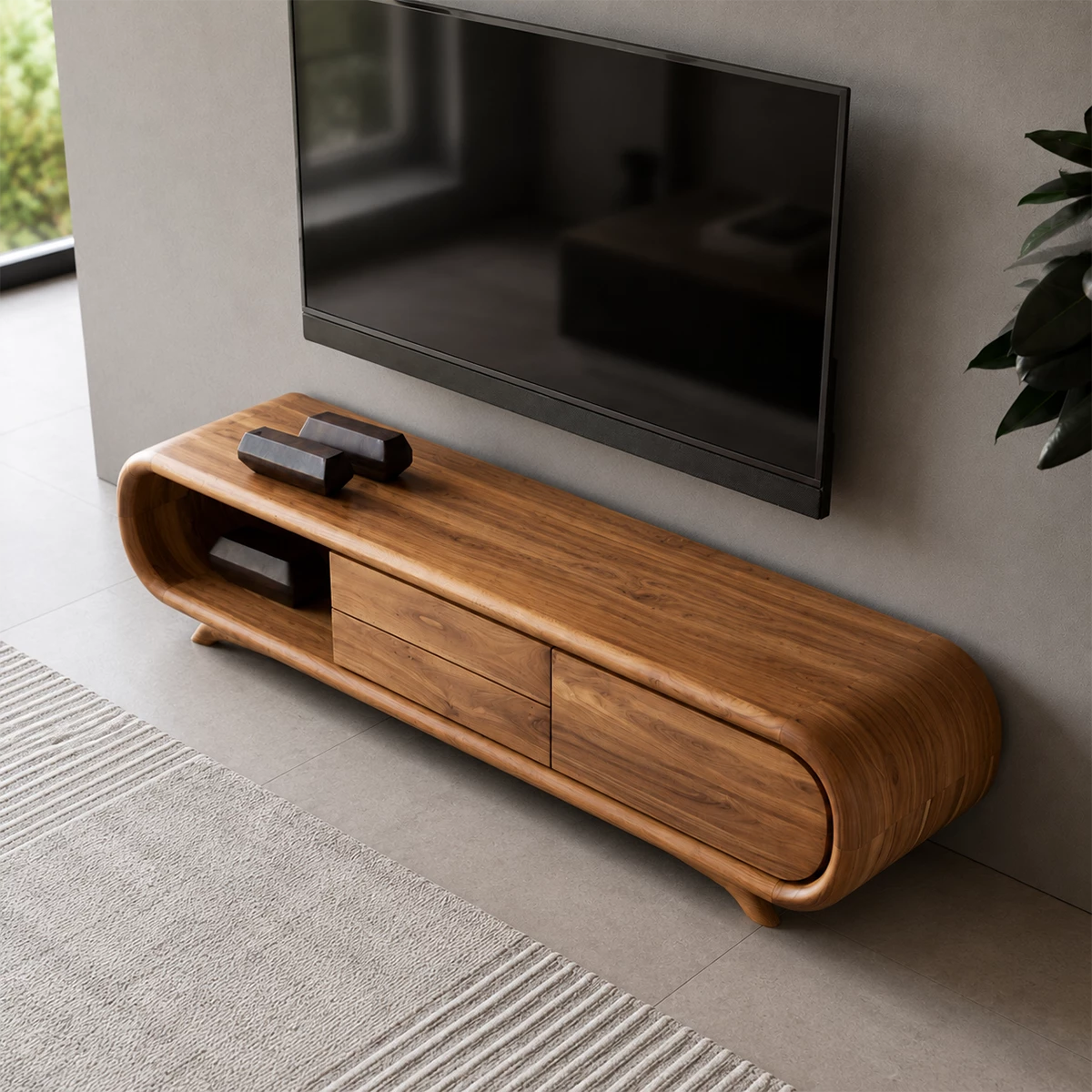 Natural Solid Wood TV Stand Rounded Modern Style - Livewoodcraft - 9