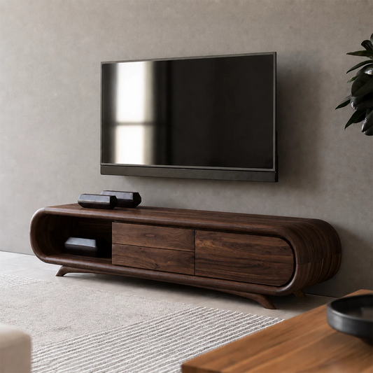 Natural Solid Wood TV Stand Rounded Modern Style - Livewoodcraft