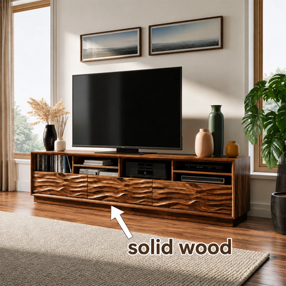 Natural Solid Wood TV Stand Sculpted Wave Modern Style - Livewoodcraft - 11