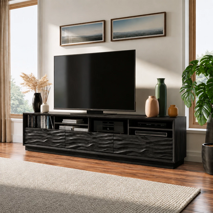 Natural Solid Wood TV Stand Sculpted Wave Modern Style - Livewoodcraft - 3