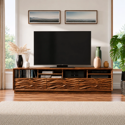 Natural Solid Wood TV Stand Sculpted Wave Modern Style - Livewoodcraft - 5