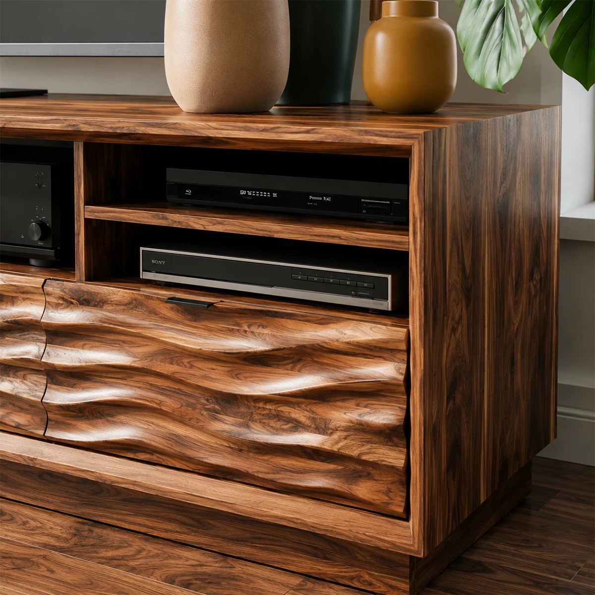 Natural Solid Wood TV Stand Sculpted Wave Modern Style - Livewoodcraft - 7