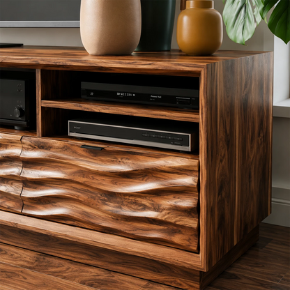 Natural Solid Wood TV Stand Sculpted Wave Modern Style - Livewoodcraft - 7