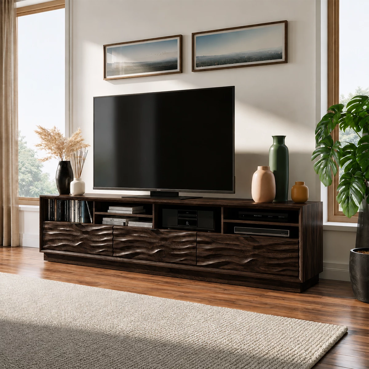 Natural Solid Wood TV Stand Sculpted Wave Modern Style - Livewoodcraft - 9