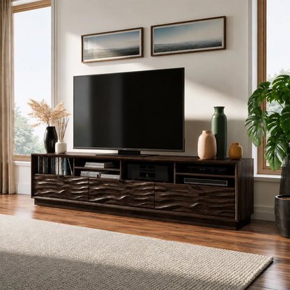 Natural Solid Wood TV Stand Sculpted Wave Modern Style - Livewoodcraft - 9