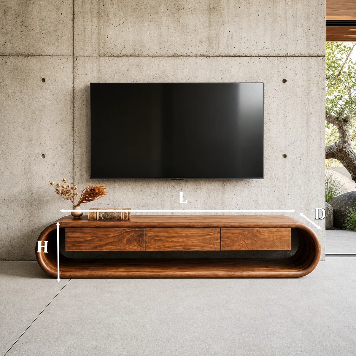 Natural Solid Wood TV Stand Sculptural Loop Modern Style - Livewoodcraft - 10